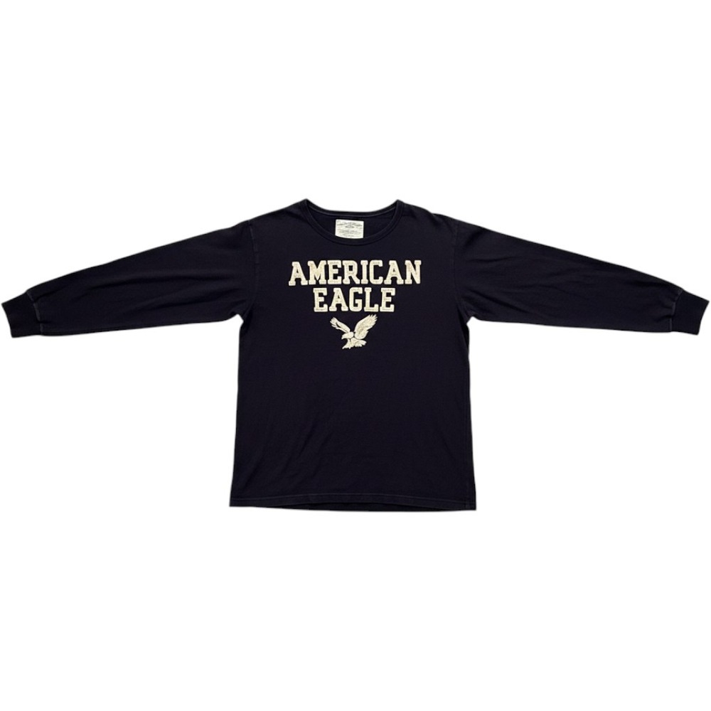 American Eagle Long Sleeve Tee Mens Large Navy Blue Good Embroidered Logo